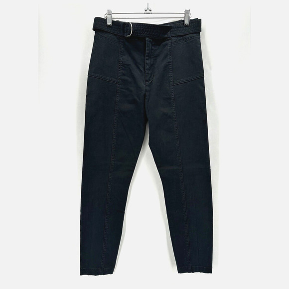 ALC High Rise Jeans Tapered Ankle Size 6 Belted Black Preppy Quiet Luxury Modern - Picture 1 of 12